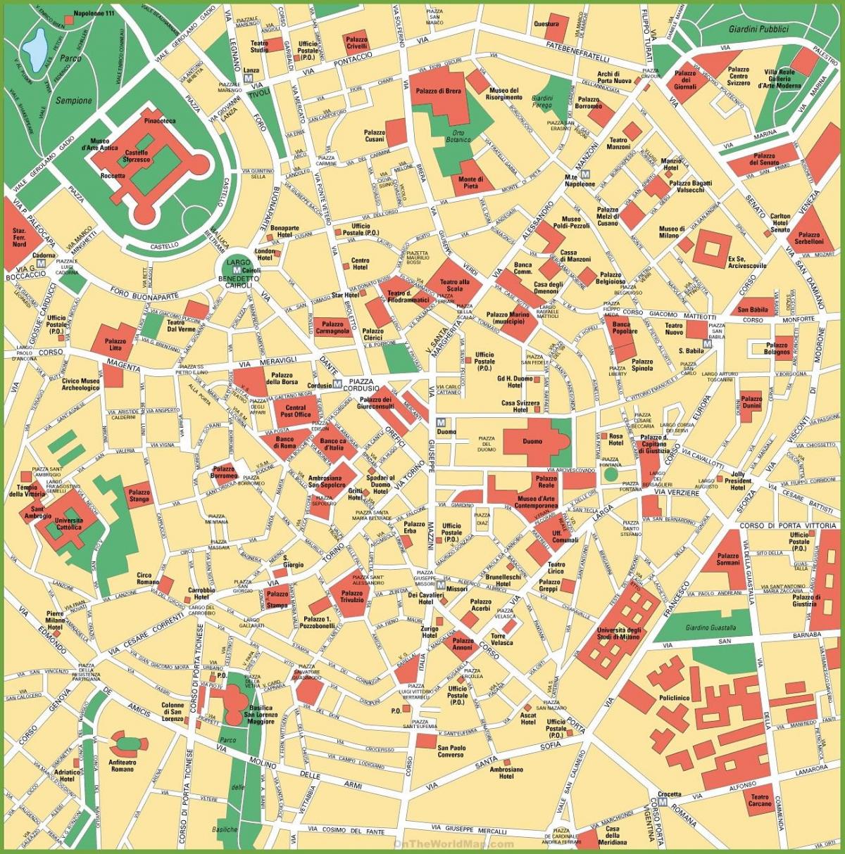 milano hiriaren erdigunean mapa