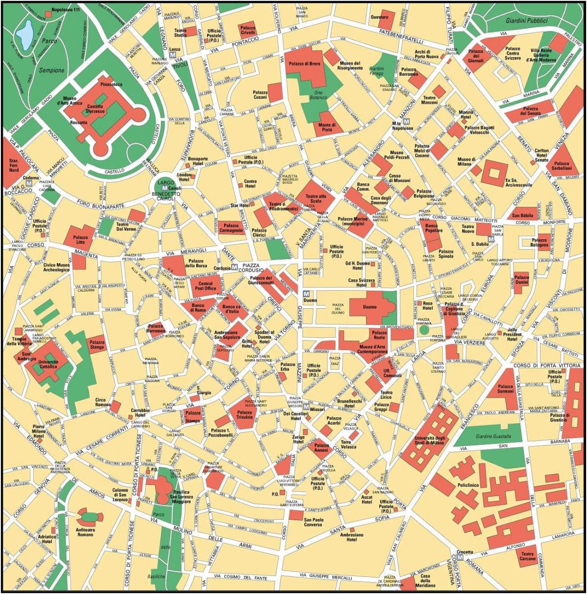 milan, italia hiriaren erdigunean mapa
